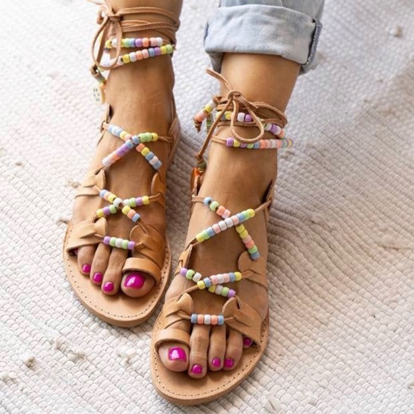 Adorable Pastel Beaded Leather Sandals 🌈 - Picture 5 of 5